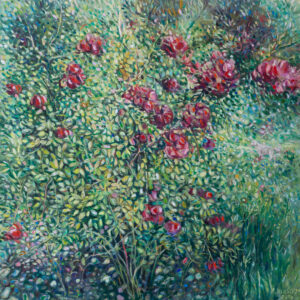 Japanese quince bush.. 2020, Oil on Canvas, 90x90 cm