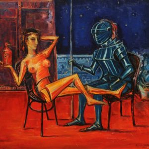 Woman with the Knight. 1996, oil on canvas, 70x75