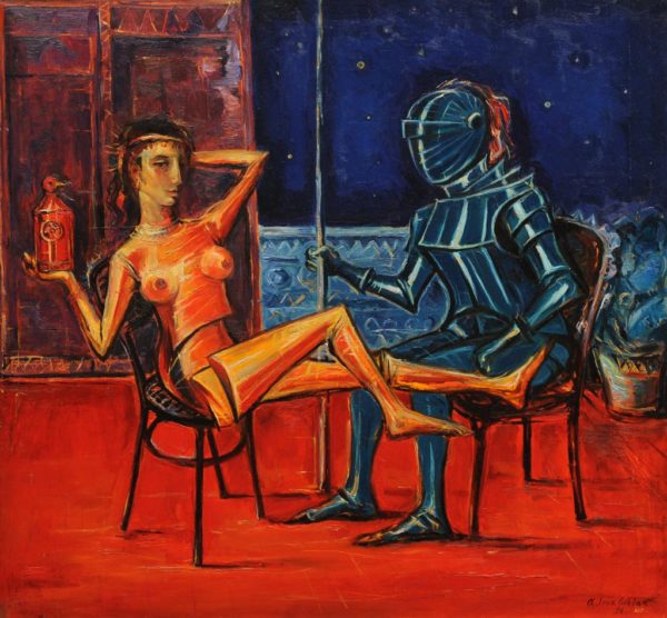 Woman with the Knight. 1996, oil on canvas, 70x75