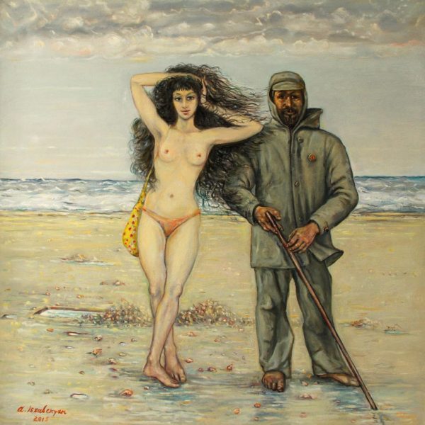 The snail collector and the girl (Normandy, France). 2015, oil on canvas, 70x70