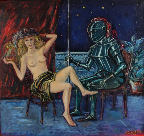 The woman with a knight, 2016, oil on canvas, 70x75