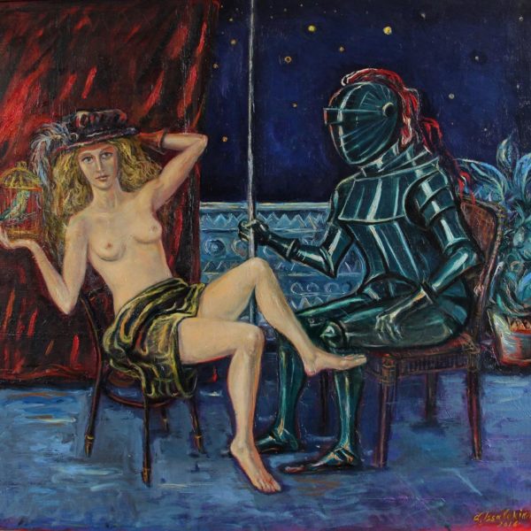 The woman with a knight, 2016, oil on canvas, 70x75