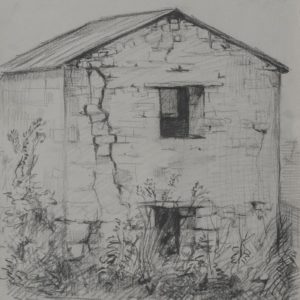 Old Watermill in Byurakan. 1974, charcoal on paper, 32x25