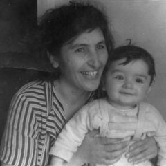 With mother, artist Arpenik Nalbandian. 1955