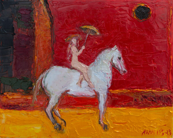 "Riding on a White Horse". 2023, Oil on Canvas, 24x30 cm