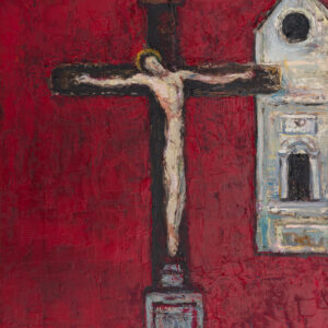 "Crucifixion and Chapel". 2023, Oil on Canvas, 55x75 cm