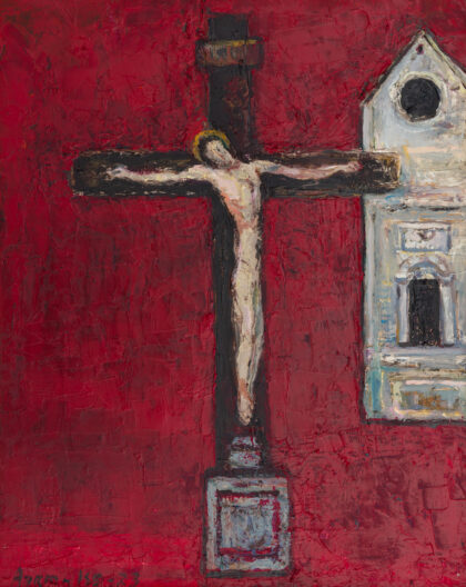 "Crucifixion and Chapel". 2023, Oil on Canvas, 55x75 cm